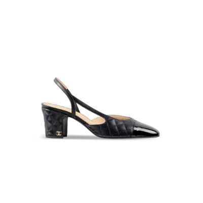 CHANEL SLINGBACKS LAMBSKIN & PATENT CALFSKIN BLACK G39220 Y55956 94305